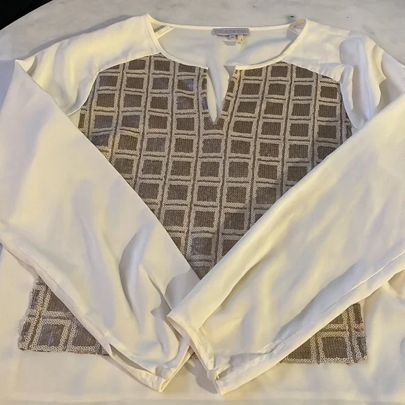 1.STATE Sequin-Grid Blouse, Size Medium - Picture 5 of 8